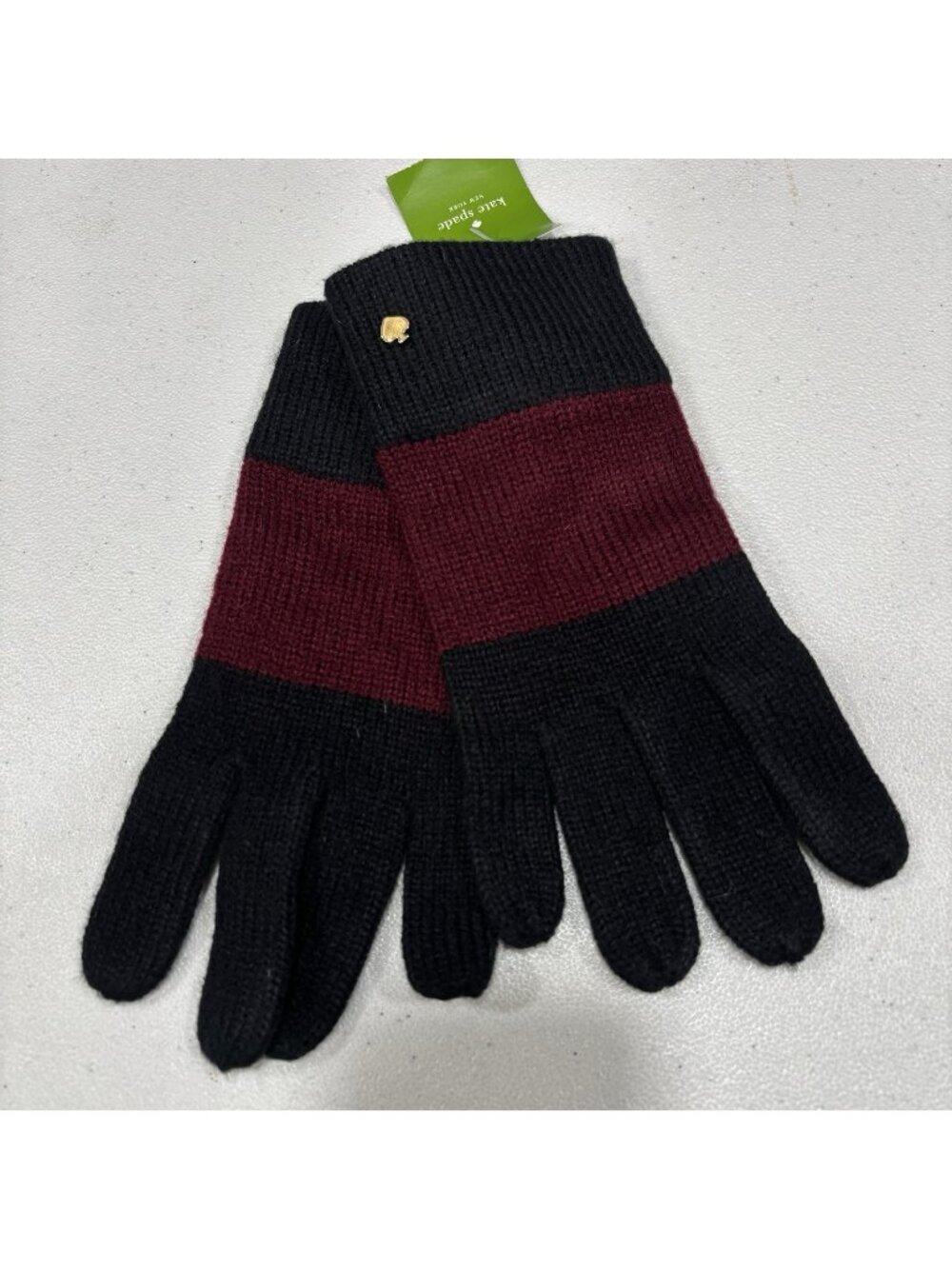 kate spade new york Womens Colorblock Knit Gloves Black Burgundy O/S